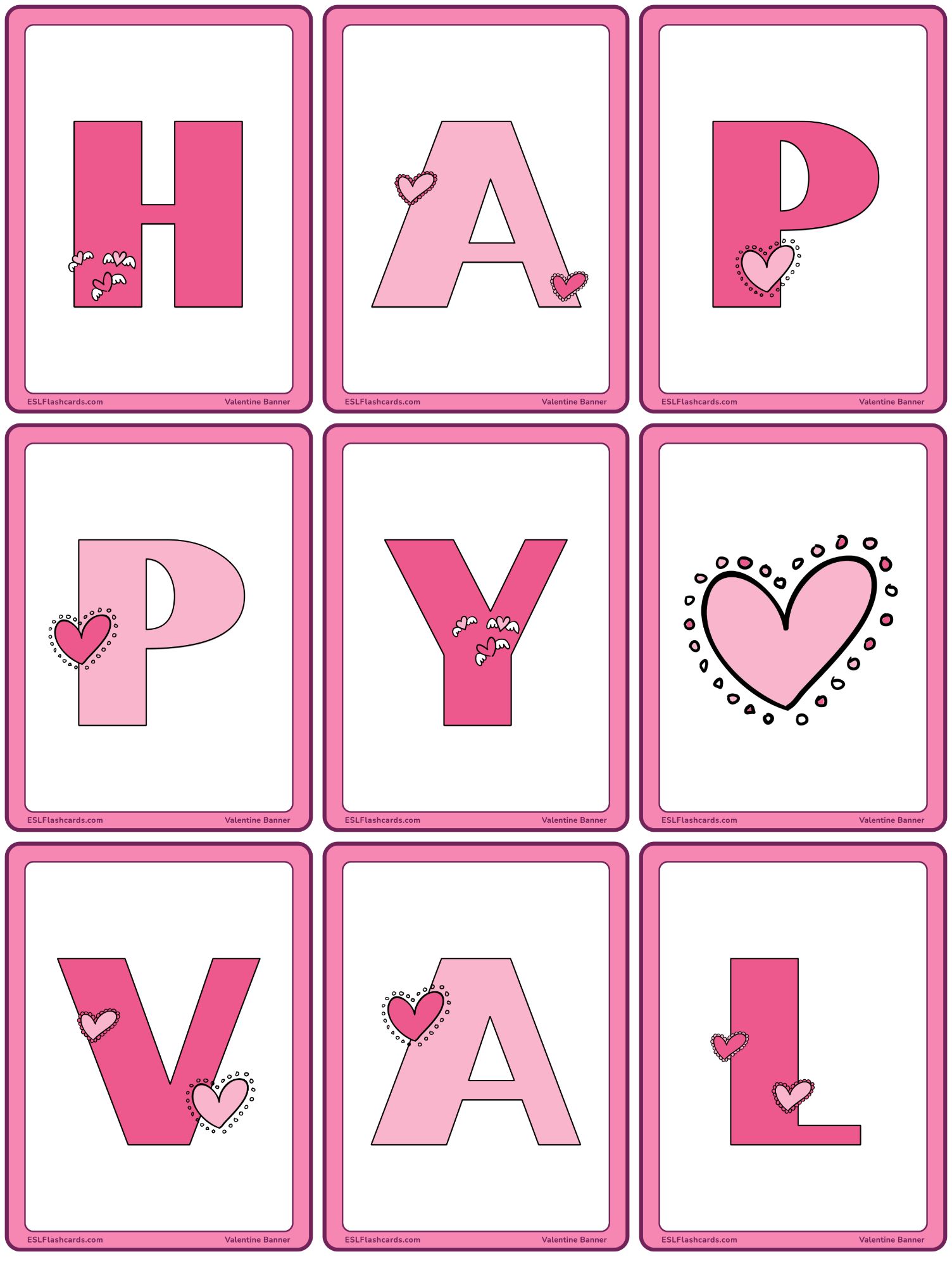 valentine's day banners - esl flashcards